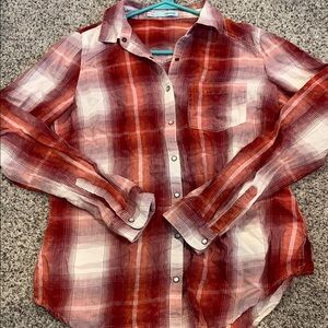 Red and White Plaid Button-Up Shirt